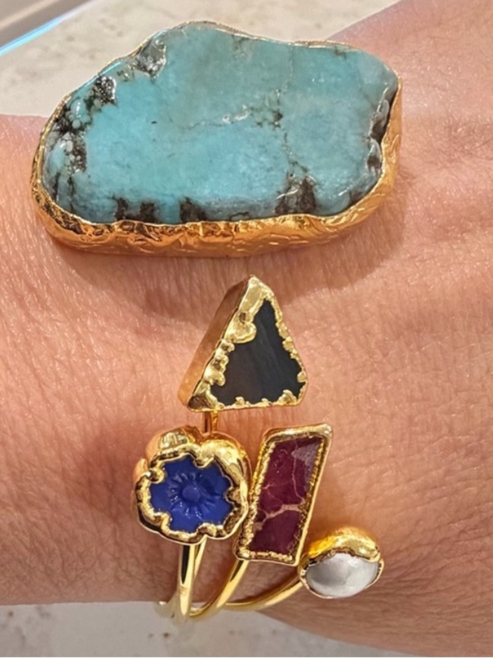 Authentic Julie Vos 24K Gold Plated Turquoise Cannes Demi Cuff Bracelet